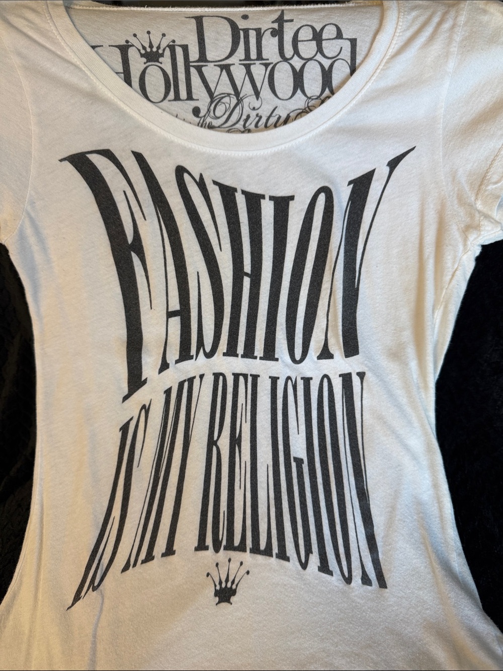 Dirtee Hollywood White and Black Graphic Tee - 'Fashion Is My Religion'